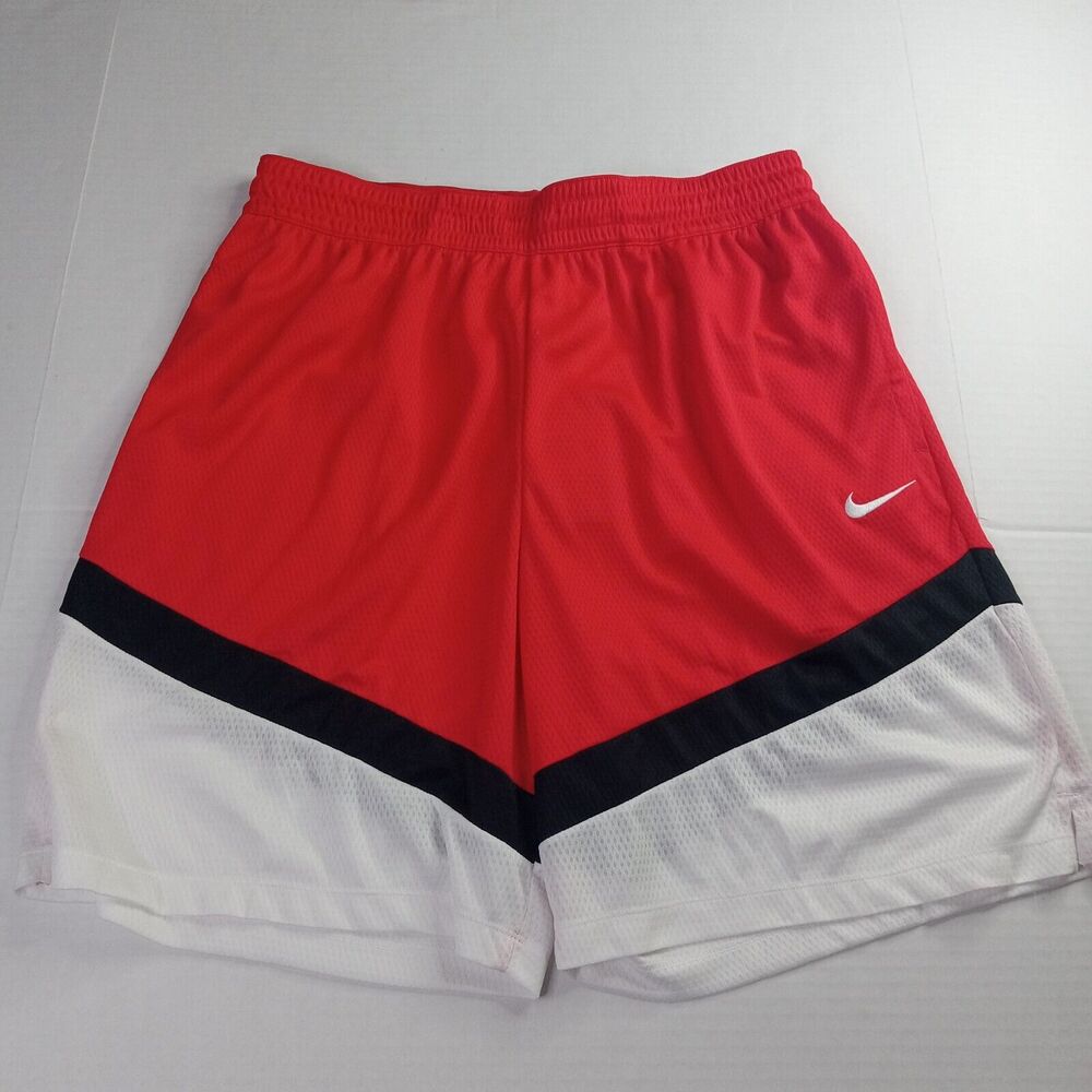 Men's Nike Loose Fit Above‎ Knee Length Basketball Shorts Size L Large Red White
